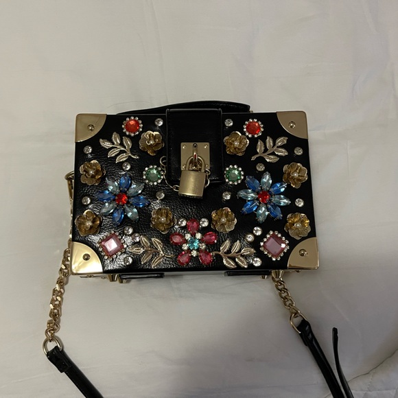 Jewel Purse with Leather Handle and Leather Strap - Picture 1 of 5
